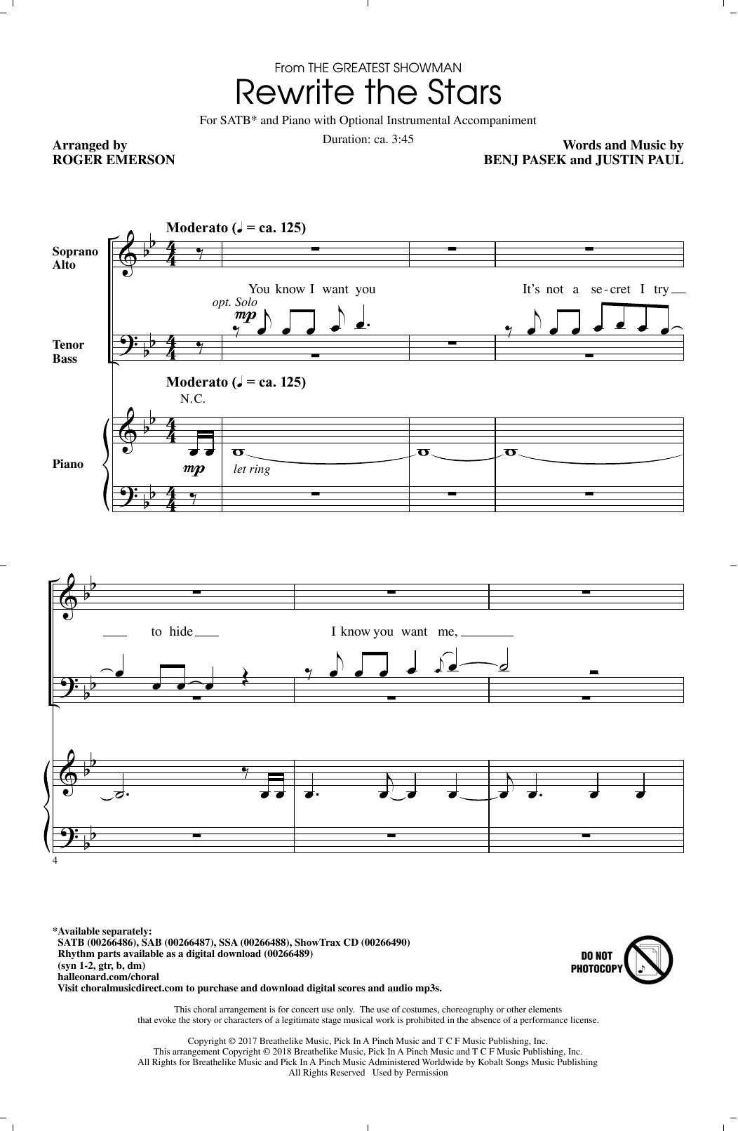 Pasek & Paul Rewrite The Stars (arr. Roger Emerson) Sheet Music Notes & Chords for SAB - Download or Print PDF