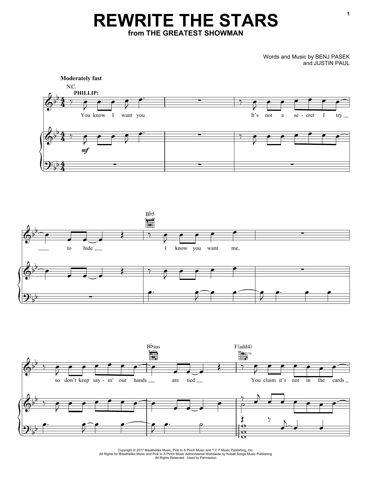 Pasek & Paul Rewrite The Stars (from The Greatest Showman) Sheet Music Notes & Chords for Very Easy Piano - Download or Print PDF