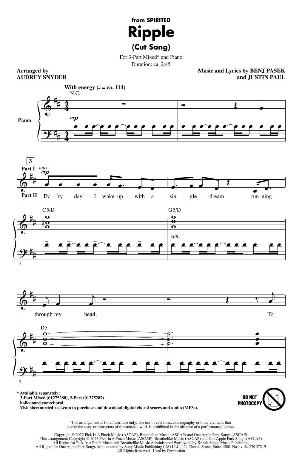 Pasek & Paul Ripple (Cut Song) (from Spirited) (arr. Audrey Snyder) Sheet Music Notes & Chords for 2-Part Choir - Download or Print PDF