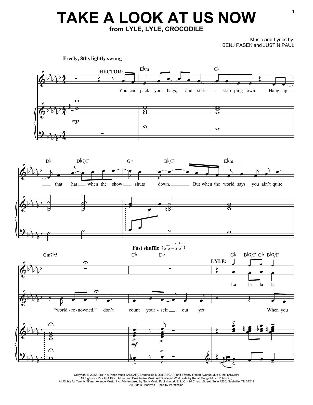 Pasek & Paul Take A Look At Us Now (from Lyle, Lyle, Crocodile) Sheet Music Notes & Chords for Piano, Vocal & Guitar Chords (Right-Hand Melody) - Download or Print PDF
