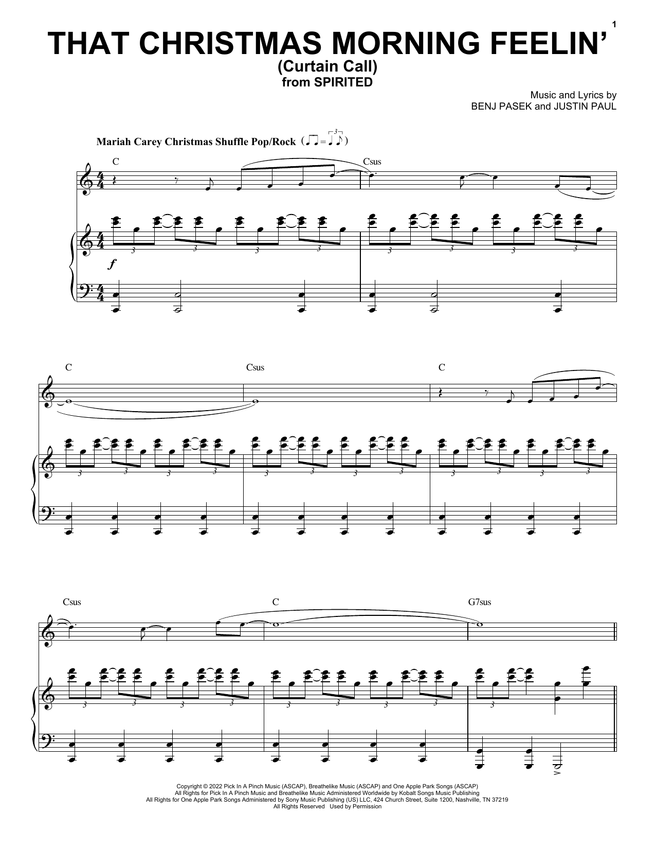 Pasek & Paul That Christmas Morning Feelin' (Curtain Call) (from Spirited) Sheet Music Notes & Chords for Piano & Vocal - Download or Print PDF