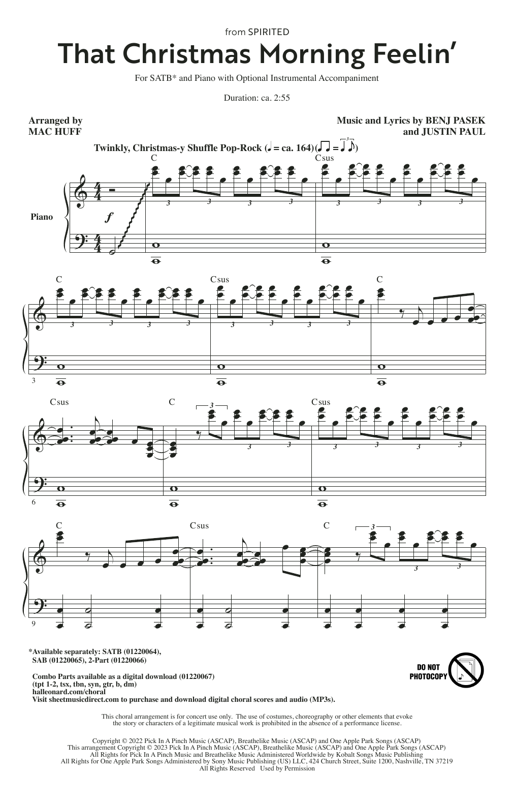 Pasek & Paul That Christmas Morning Feelin' (from Spirited) (arr. Mac Huff) Sheet Music Notes & Chords for SAB Choir - Download or Print PDF