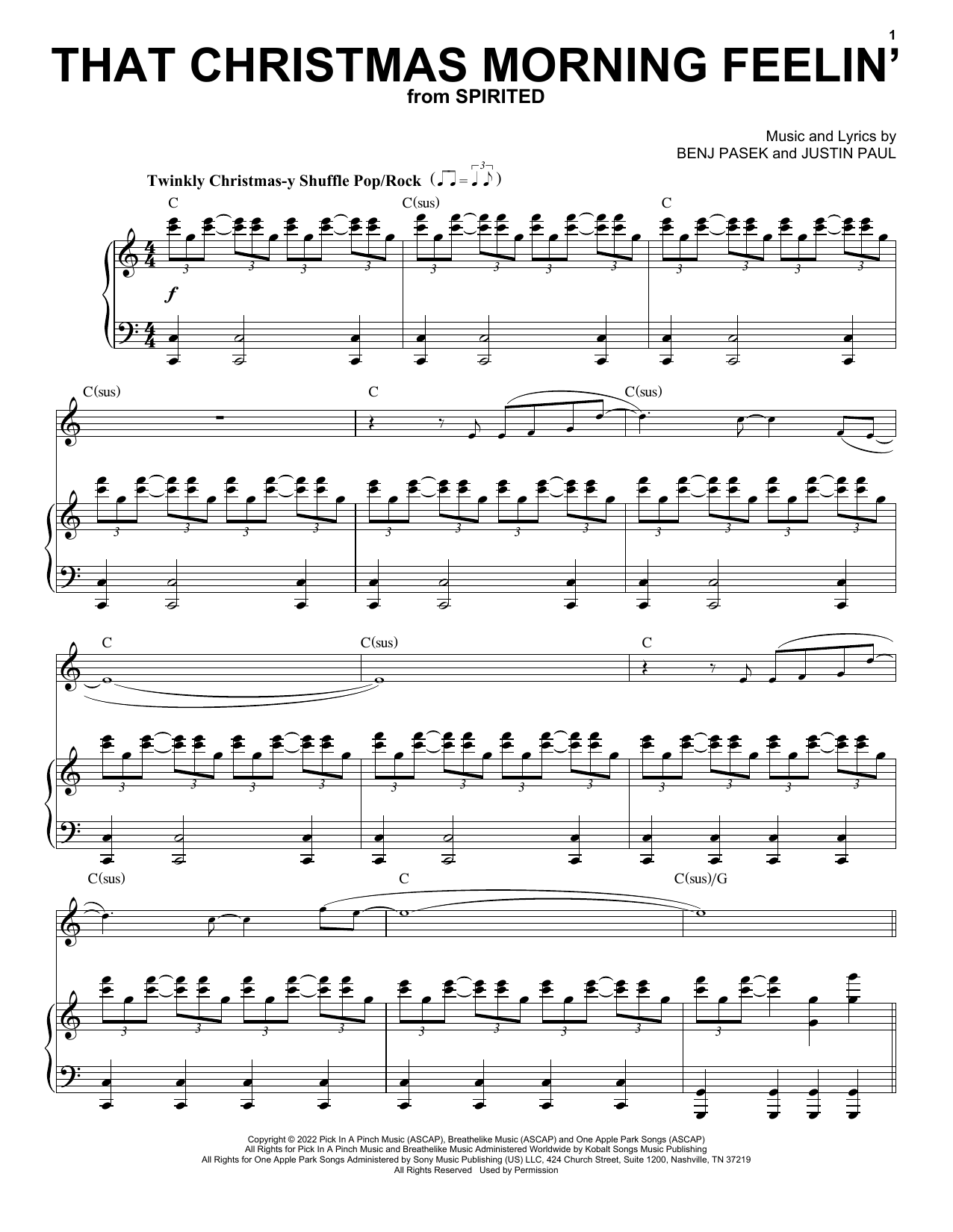 Pasek & Paul That Christmas Morning Feelin' (from Spirited) Sheet Music Notes & Chords for Piano & Vocal - Download or Print PDF