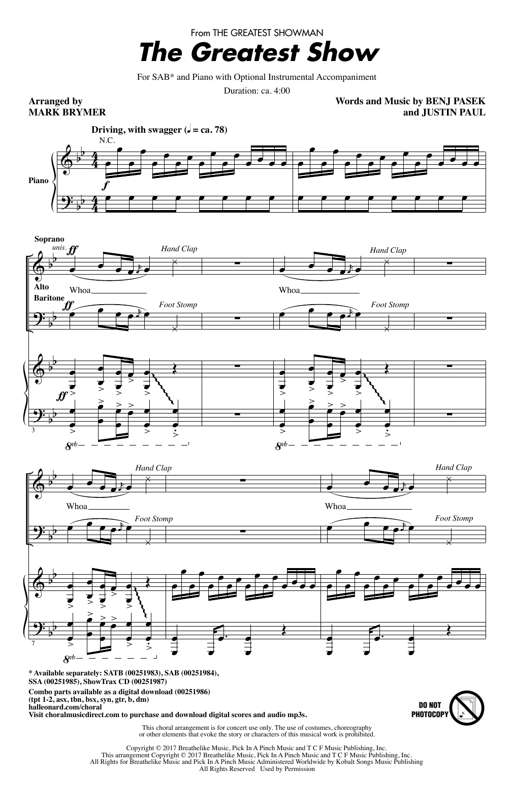 Pasek & Paul The Greatest Show (from The Greatest Showman) (arr. Mark Brymer) Sheet Music Notes & Chords for SAB - Download or Print PDF