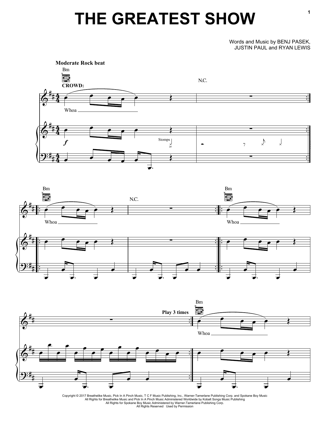 Pasek & Paul The Greatest Show (from The Greatest Showman) Sheet Music Notes & Chords for Piano, Vocal & Guitar (Right-Hand Melody) - Download or Print PDF