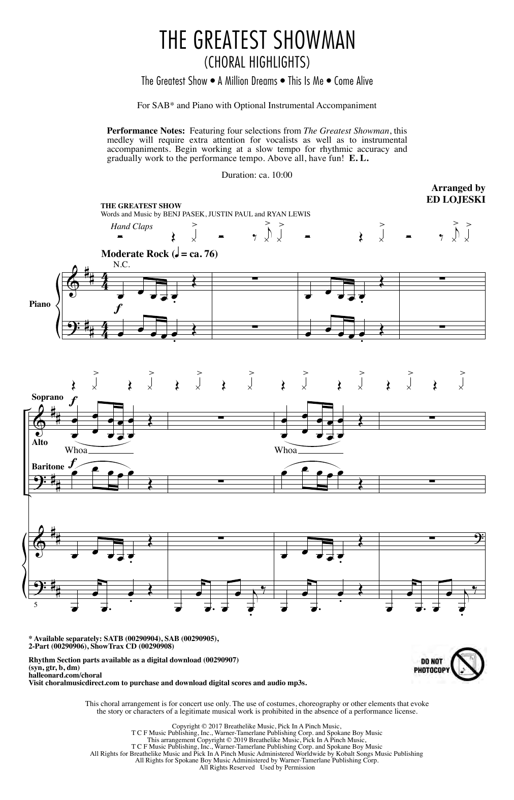 Pasek & Paul The Greatest Showman (Choral Highlights) (arr. Ed Lojeski) Sheet Music Notes & Chords for SATB Choir - Download or Print PDF