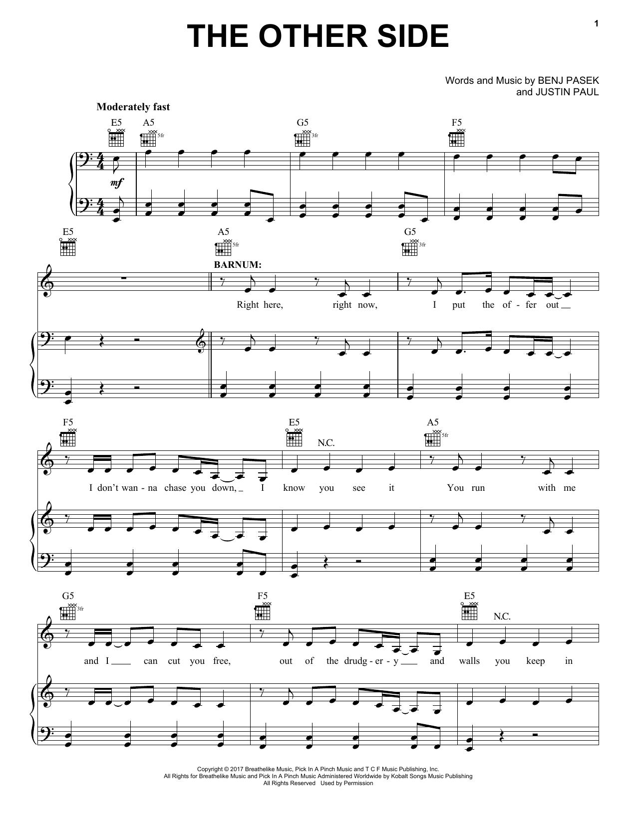 Pasek & Paul The Other Side (from The Greatest Showman) Sheet Music Notes & Chords for Easy Guitar Tab - Download or Print PDF