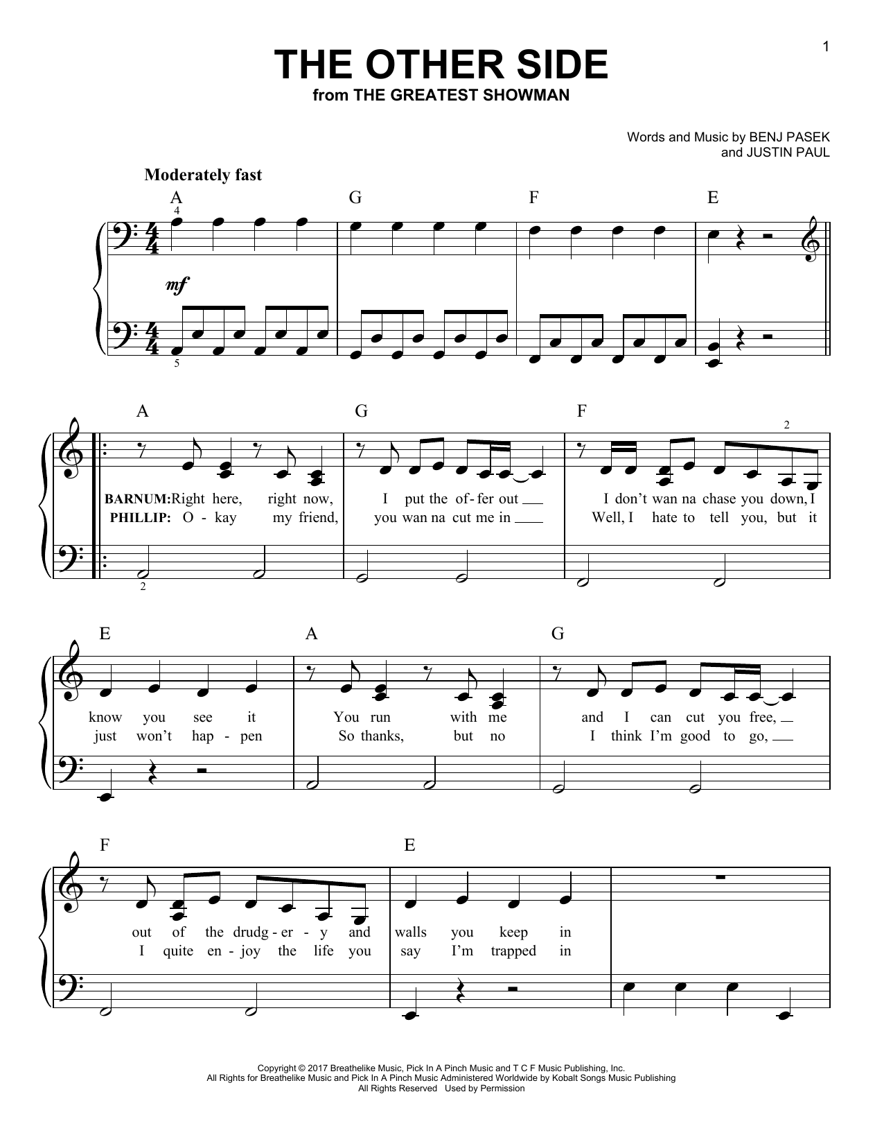 Pasek & Paul The Other Side (from The Greatest Showman) Sheet Music Notes & Chords for Piano & Vocal - Download or Print PDF