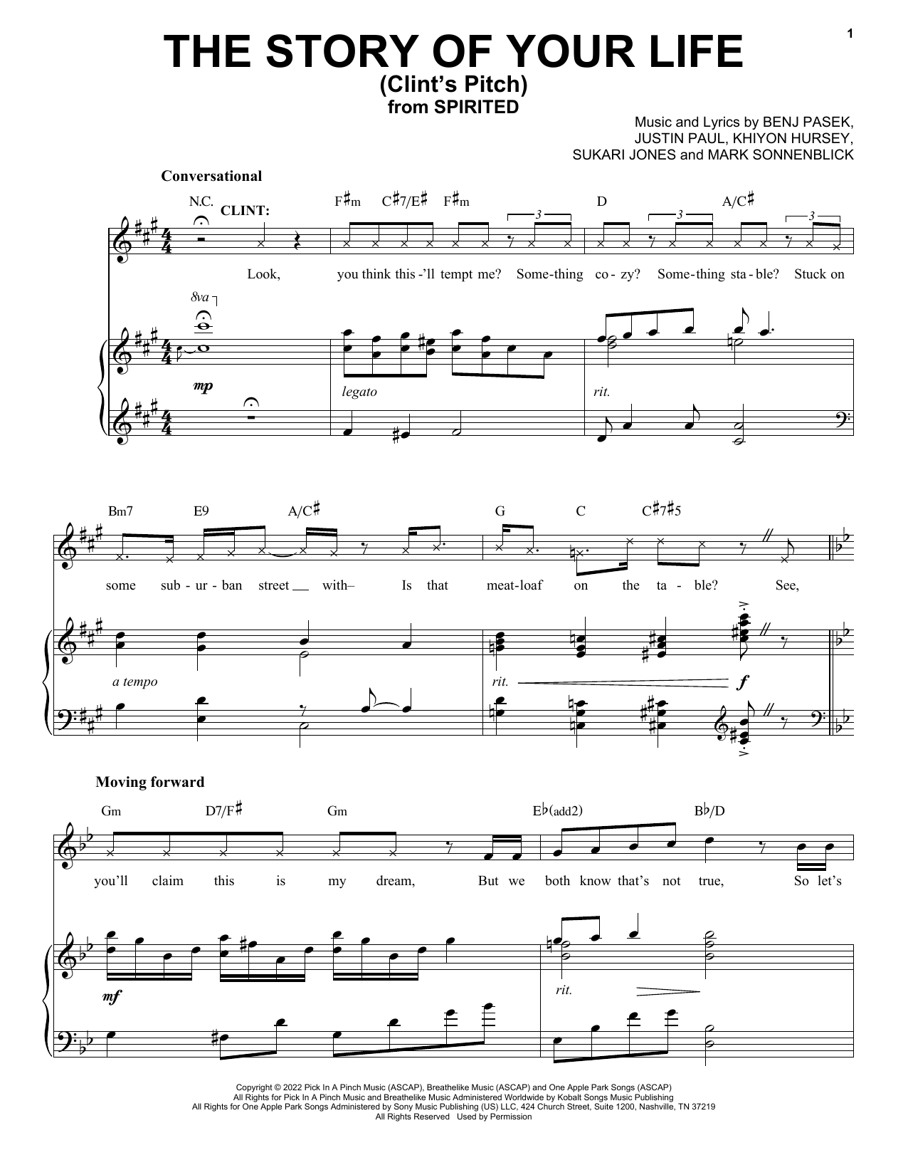 Pasek & Paul The Story Of Your Life (Clint's Pitch) (from Spirited) Sheet Music Notes & Chords for Piano & Vocal - Download or Print PDF