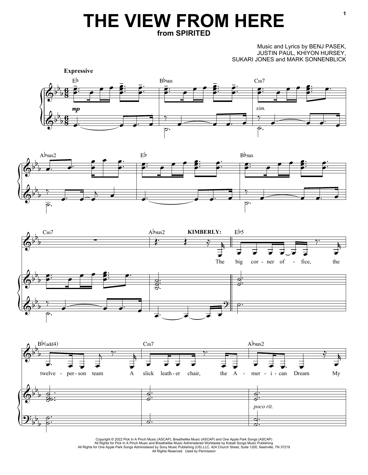 Pasek & Paul The View From Here (from Spirited) Sheet Music Notes & Chords for Piano & Vocal - Download or Print PDF