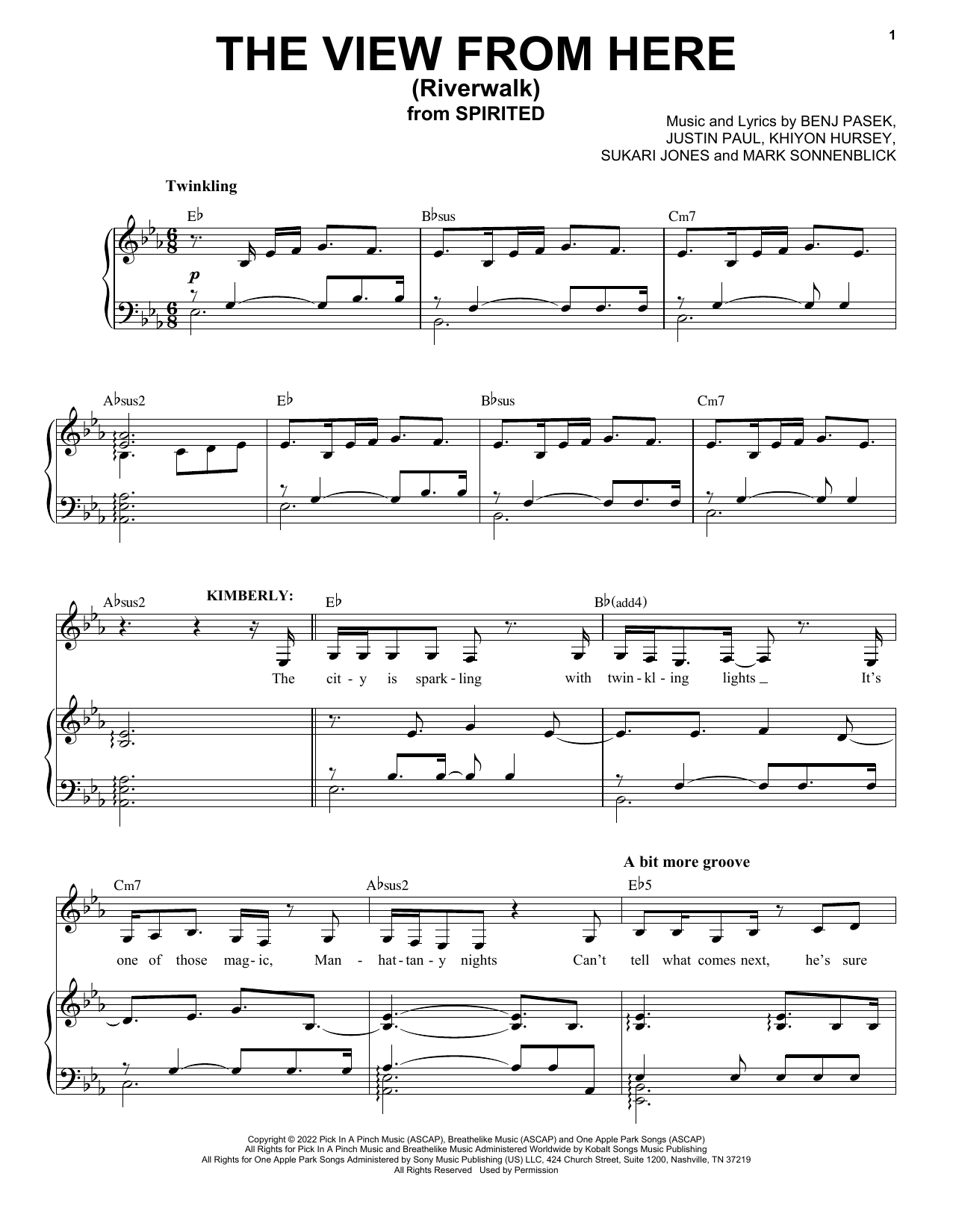 Pasek & Paul The View From Here (Riverwalk) (from Spirited) Sheet Music Notes & Chords for Piano & Vocal - Download or Print PDF