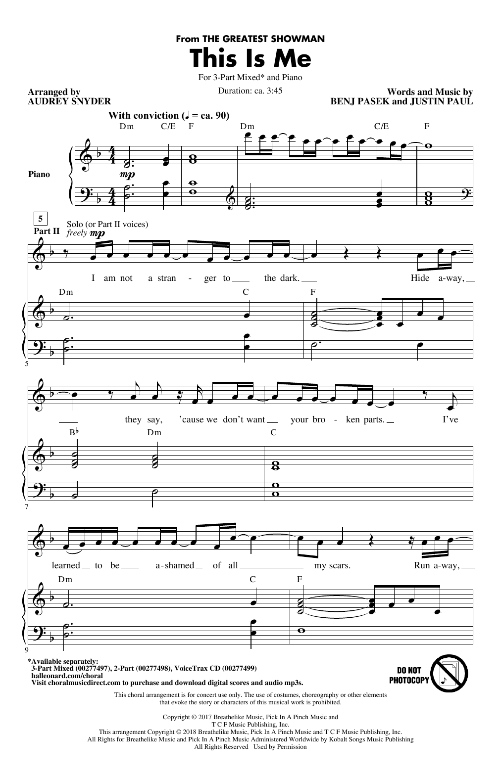 Pasek & Paul This Is Me (from The Greatest Showman) (arr. Audrey Snyder) Sheet Music Notes & Chords for 3-Part Mixed - Download or Print PDF