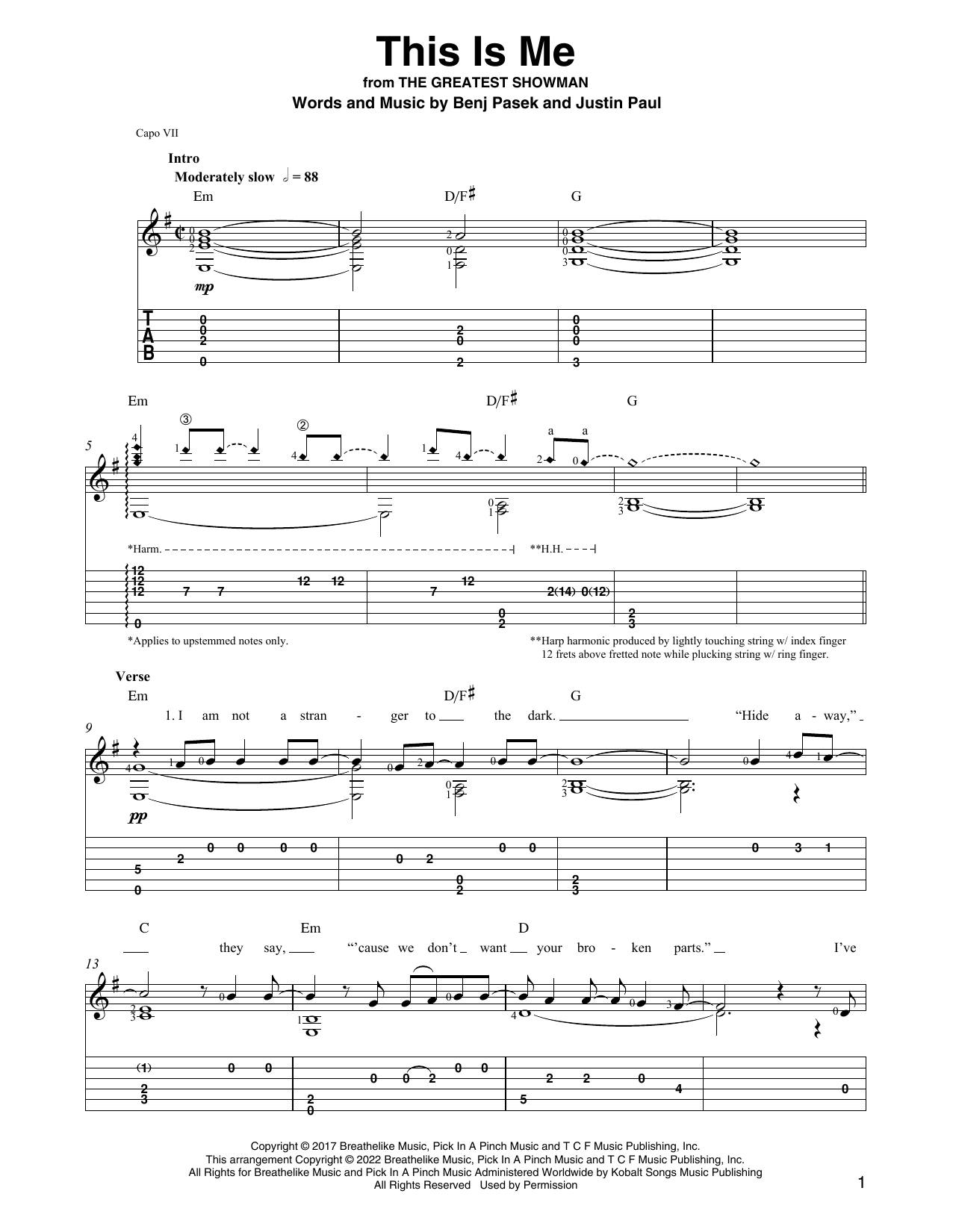 Pasek & Paul This Is Me (from The Greatest Showman) (arr. Ben Pila) Sheet Music Notes & Chords for Solo Guitar - Download or Print PDF
