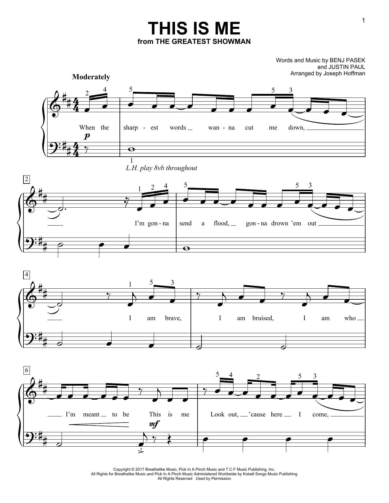 Pasek & Paul This Is Me (from The Greatest Showman) (arr. Joseph Hoffman) Sheet Music Notes & Chords for Easy Piano - Download or Print PDF