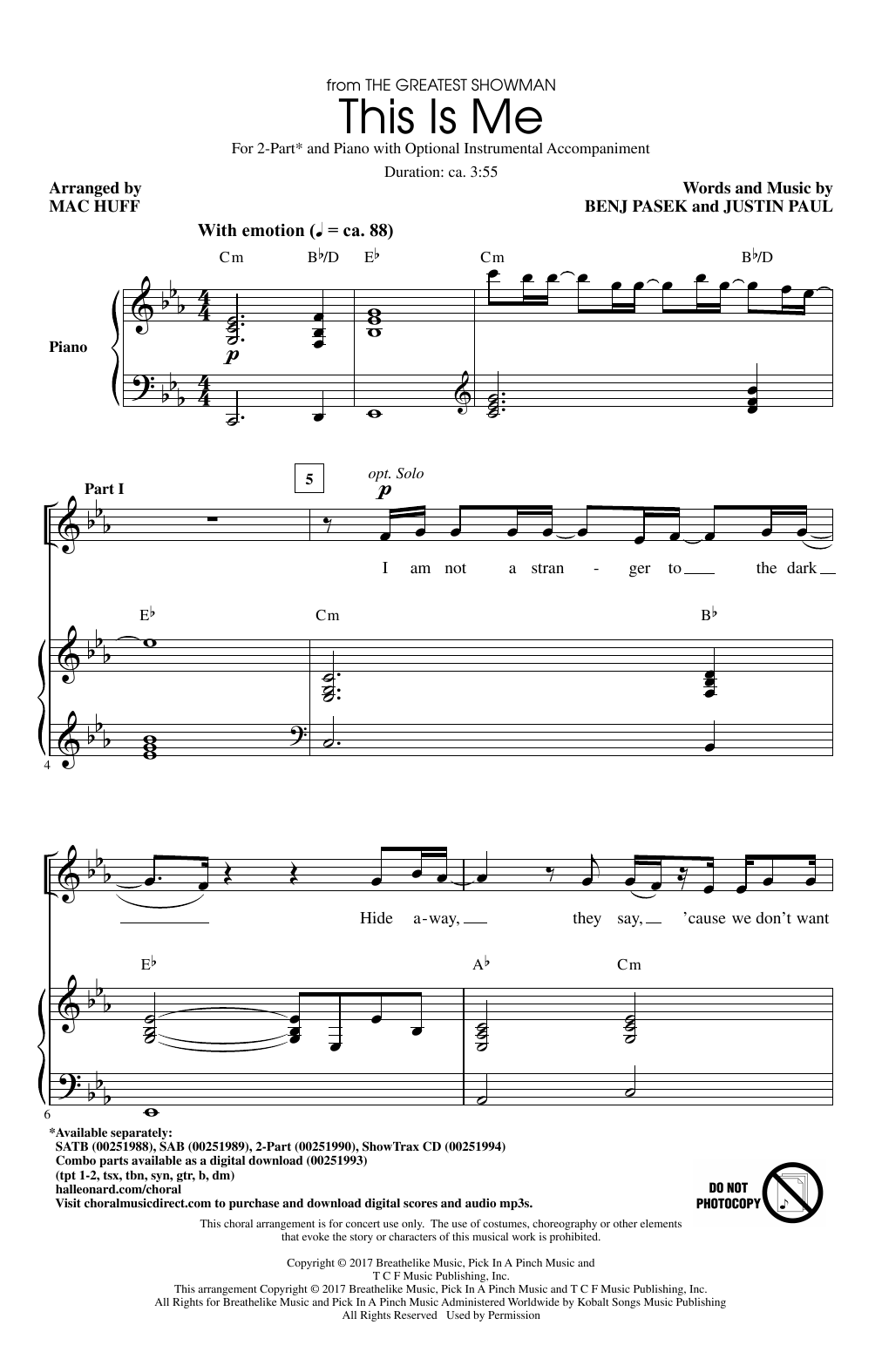 Pasek & Paul This Is Me (from The Greatest Showman) (arr. Mac Huff) Sheet Music Notes & Chords for SATB - Download or Print PDF