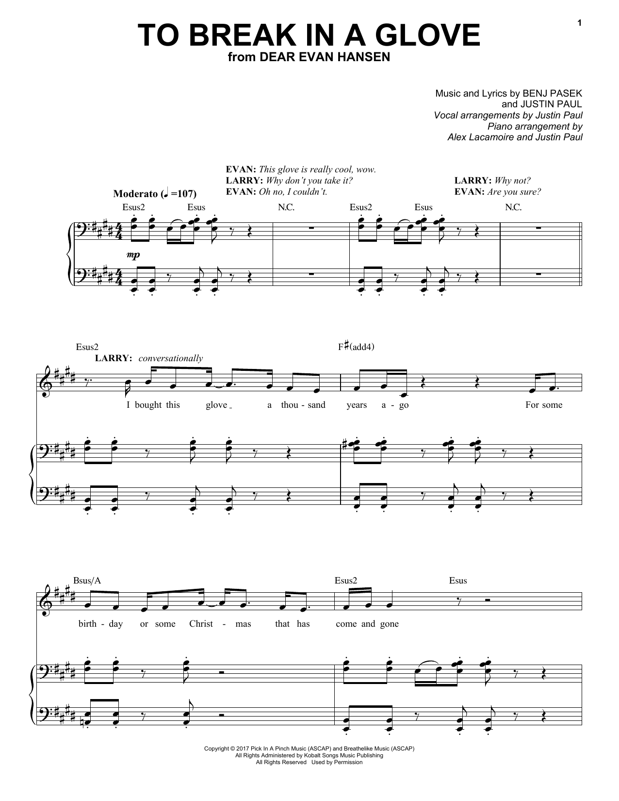 Pasek & Paul To Break In A Glove (from Dear Evan Hansen) Sheet Music Notes & Chords for UKEDEH - Download or Print PDF