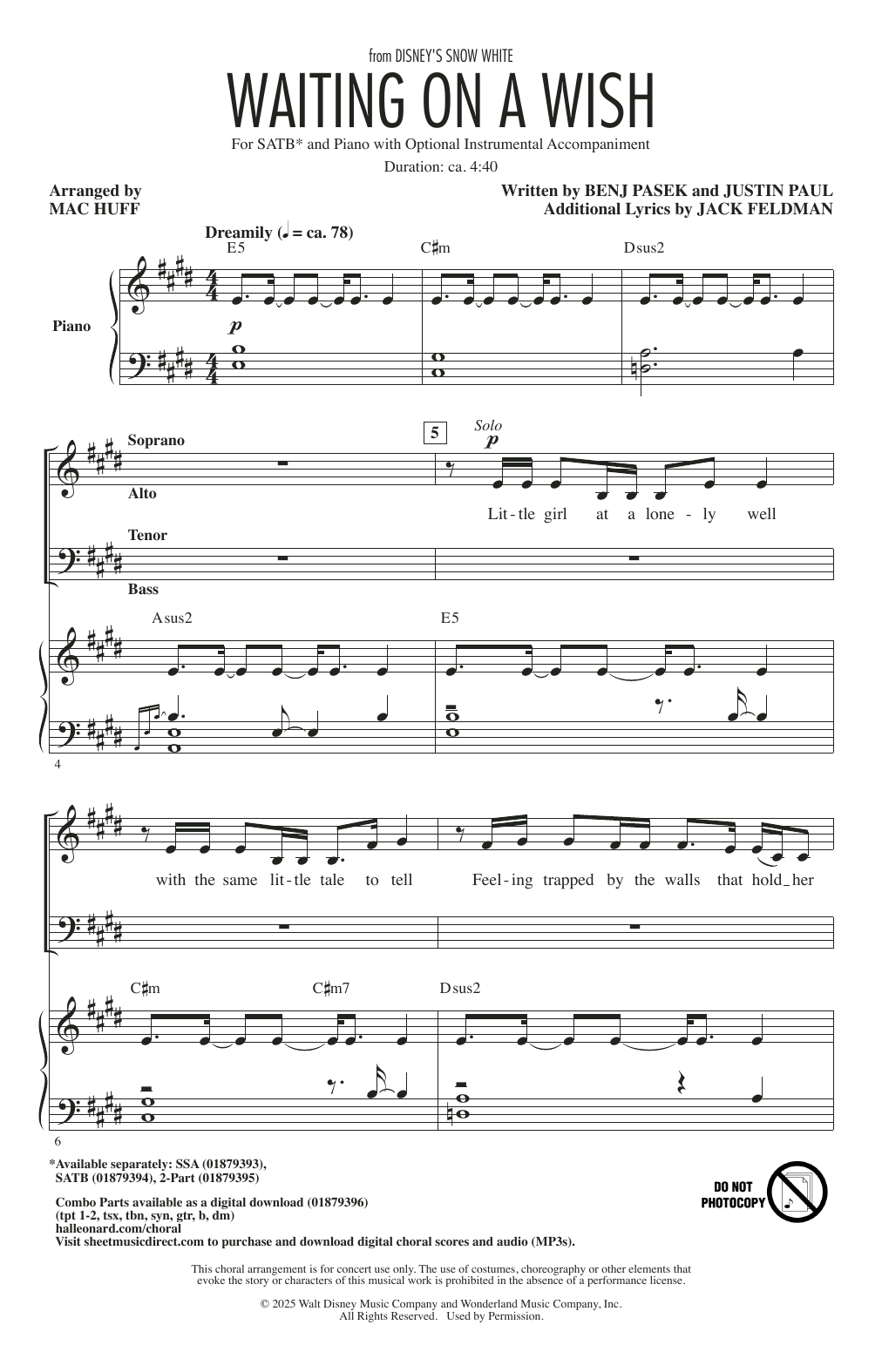 Pasek & Paul Waiting On A Wish (from Snow White) (arr. Mac Huff) Sheet Music Notes & Chords for SSA Choir - Download or Print PDF