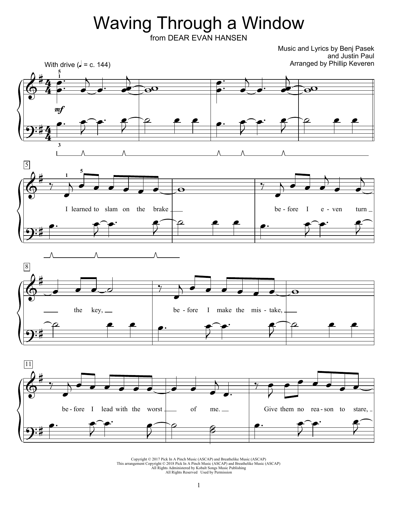 Pasek & Paul Waving Through A Window (from Dear Evan Hansen) (arr. Phillip Keveren) Sheet Music Notes & Chords for Educational Piano - Download or Print PDF