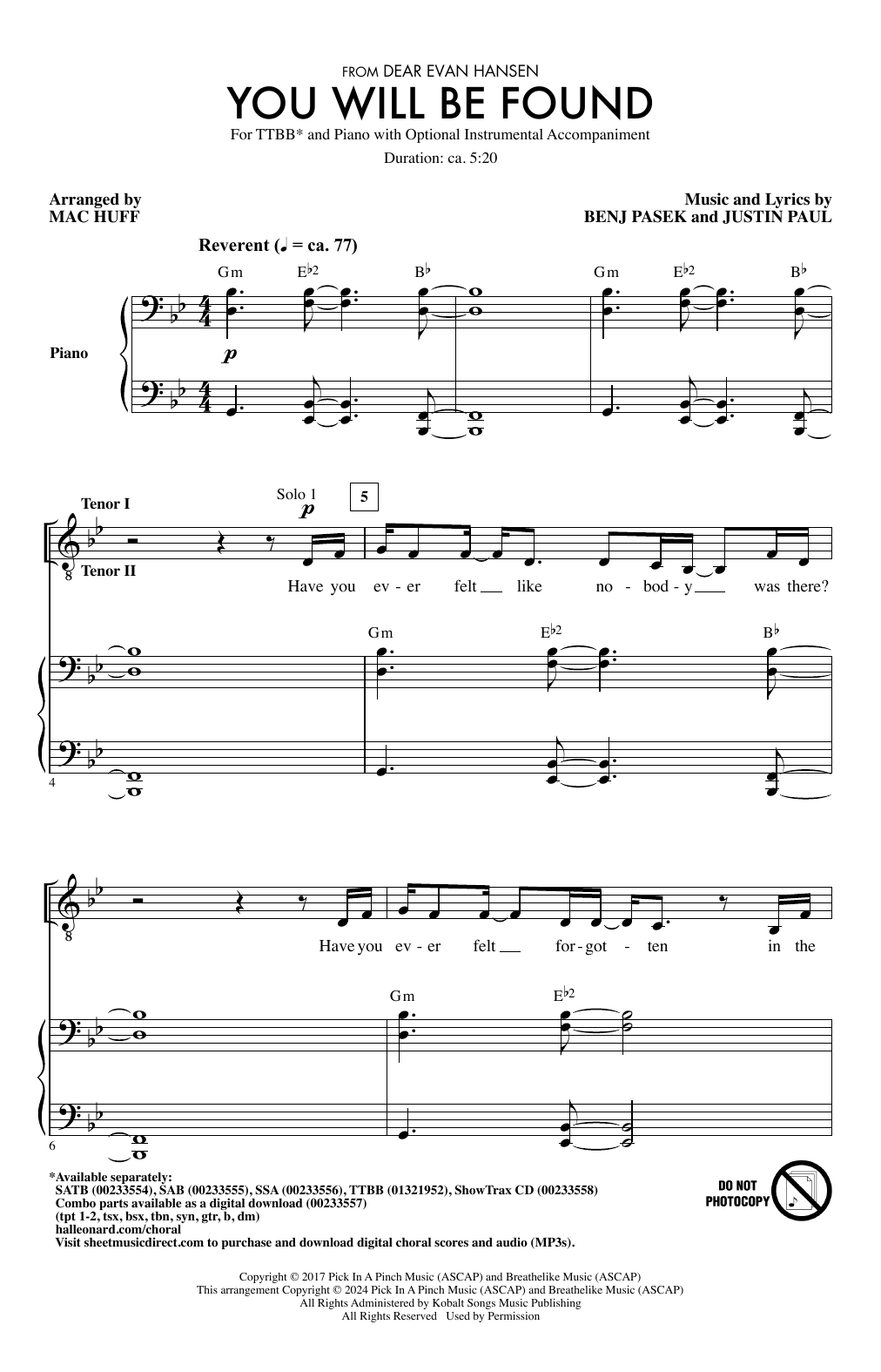 Pasek & Paul You Will Be Found (arr. Mac Huff) Sheet Music Notes & Chords for TTBB Choir - Download or Print PDF