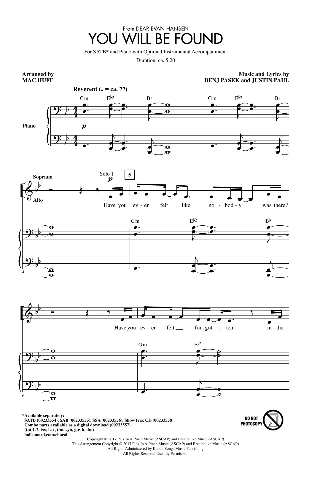 Pasek & Paul You Will Be Found (from Dear Evan Hansen) (arr. Mac Huff) Sheet Music Notes & Chords for SAB Choir - Download or Print PDF
