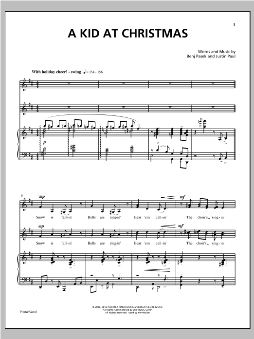 Pasek & Paul A Kid At Christmas Sheet Music Notes & Chords for Piano & Vocal - Download or Print PDF