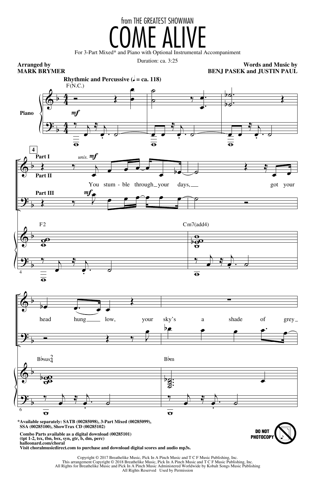 Pasek & Paul Come Alive (from The Greatest Showman) (Arr. Mark Brymer) Sheet Music Notes & Chords for SATB Choir - Download or Print PDF