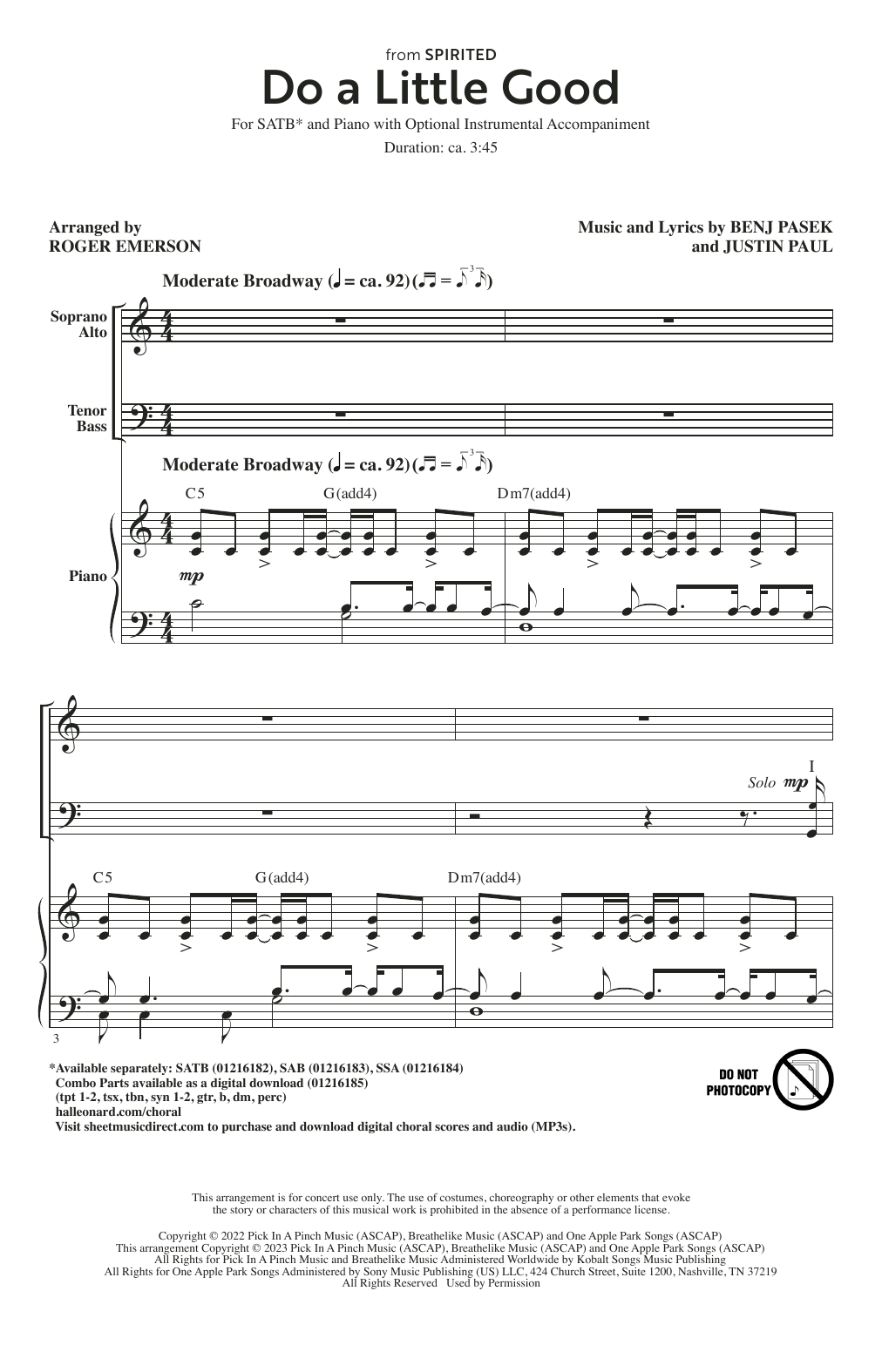 Pasek & Paul Do A Little Good (from Spirited) (arr. Roger Emerson) Sheet Music Notes & Chords for SATB Choir - Download or Print PDF
