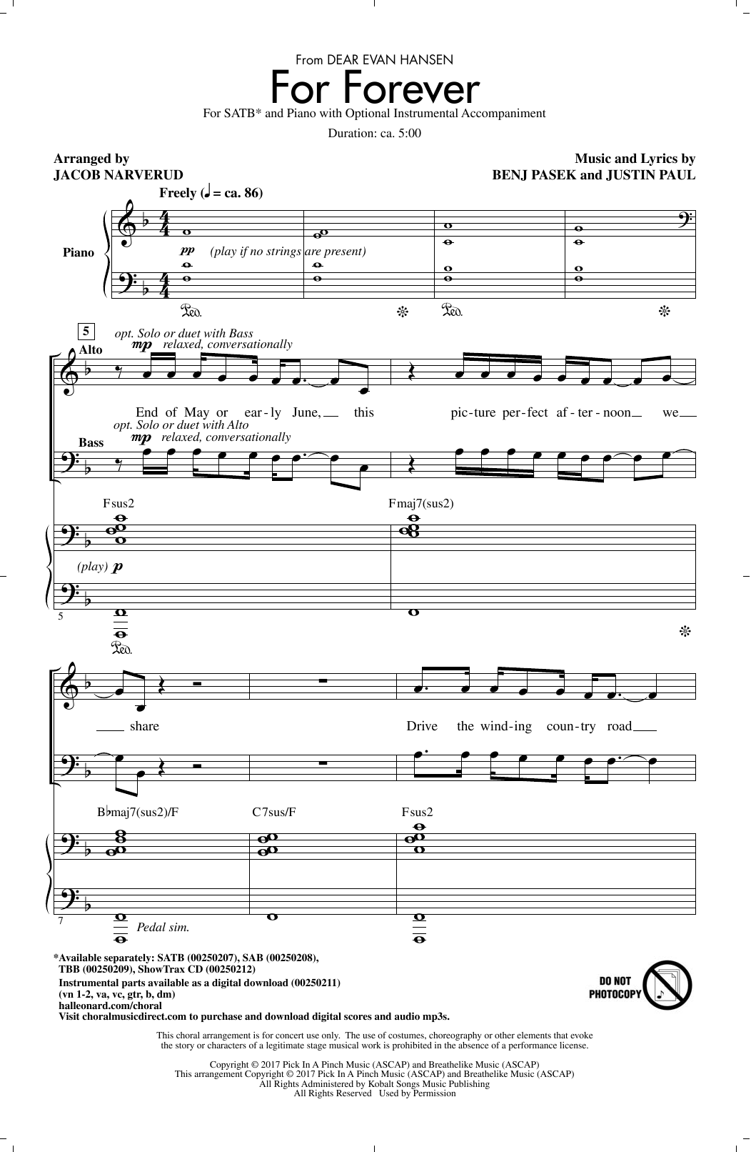 Pasek & Paul For Forever (from Dear Evan Hansen) (arr. Jacob Narverud) Sheet Music Notes & Chords for SATB - Download or Print PDF