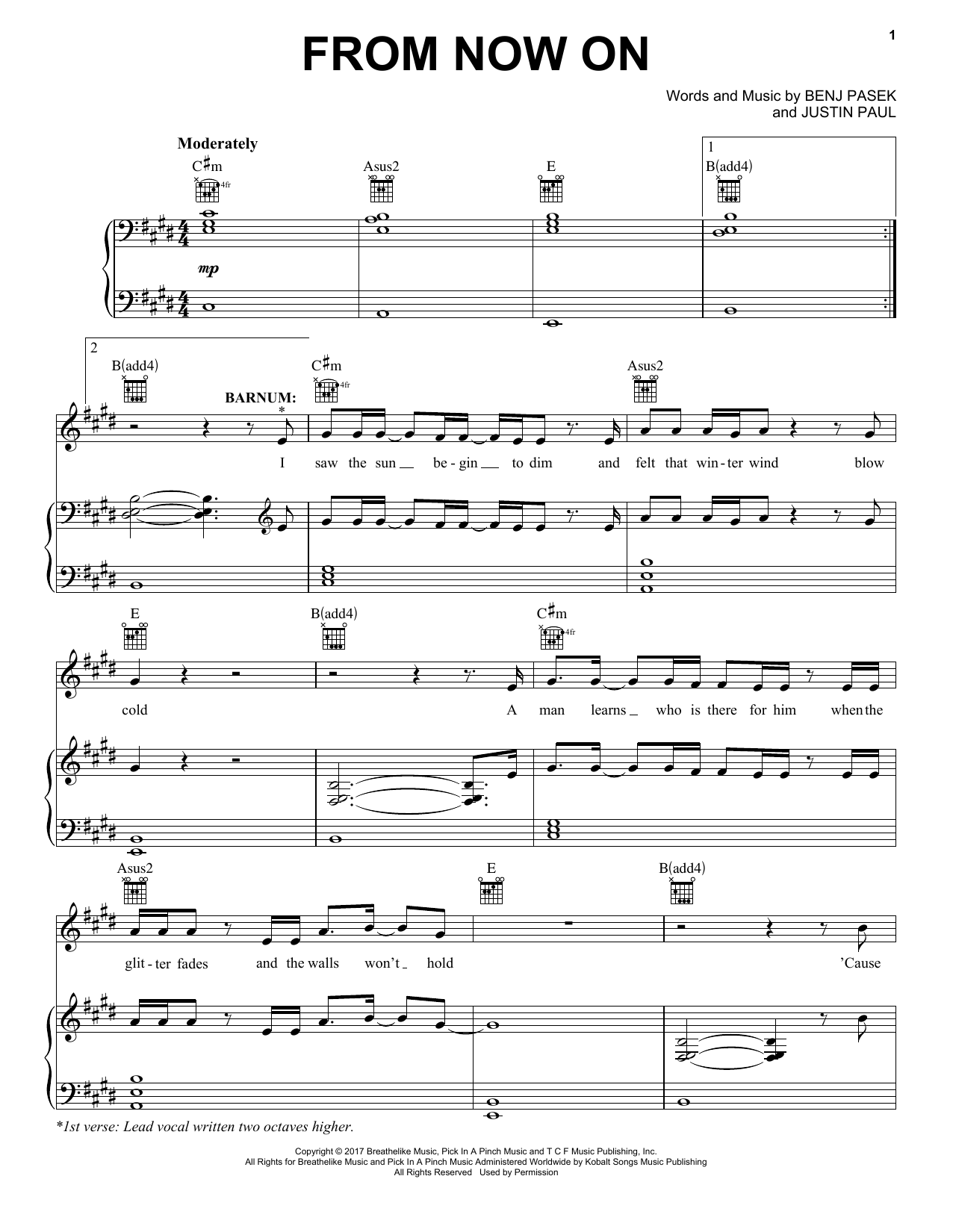 Pasek & Paul From Now On (from The Greatest Showman) Sheet Music Notes & Chords for Piano & Vocal - Download or Print PDF
