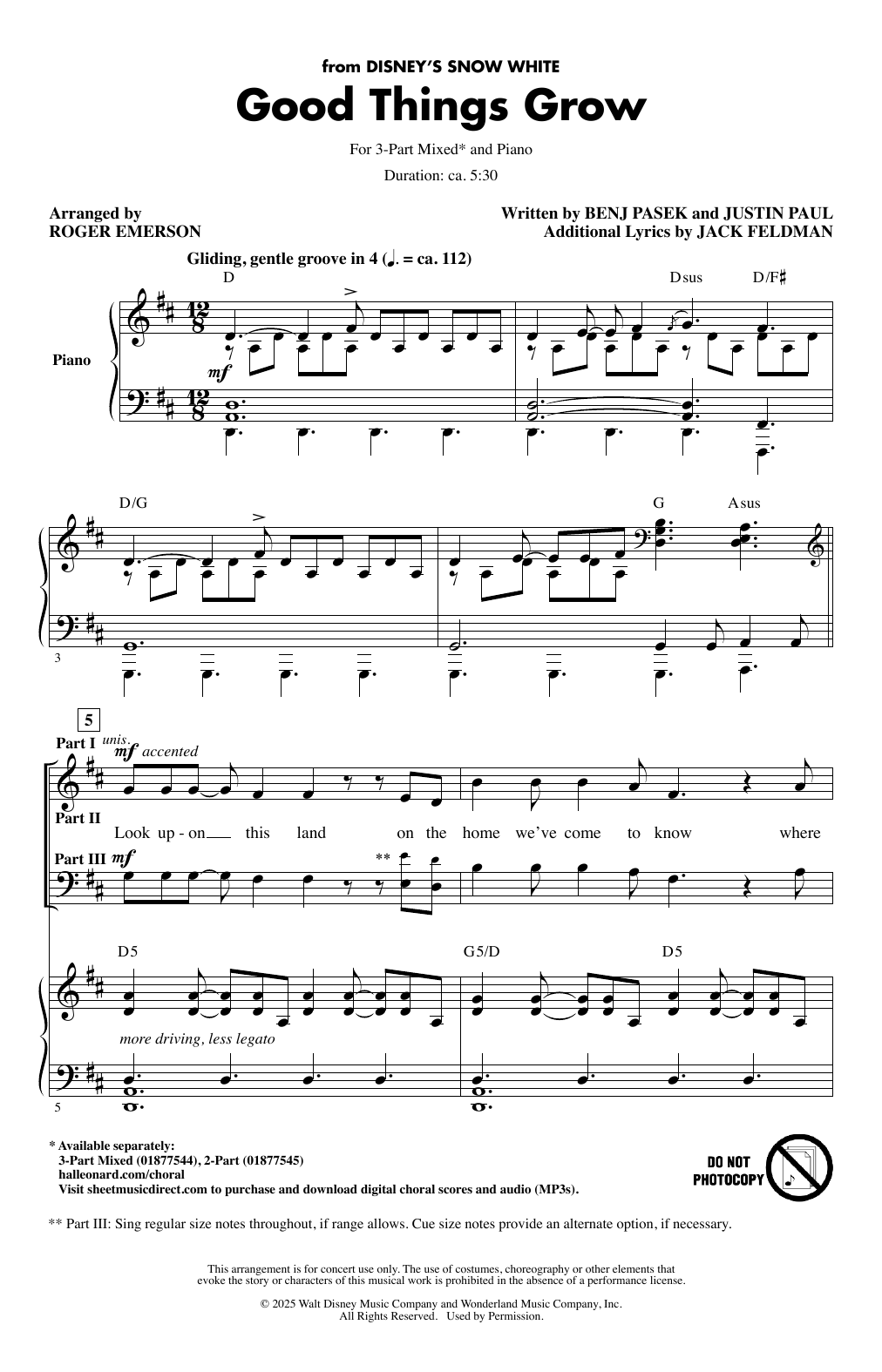 Pasek & Paul Good Things Grow (from Snow White) (arr. Roger Emerson) Sheet Music Notes & Chords for 3-Part Mixed Choir - Download or Print PDF