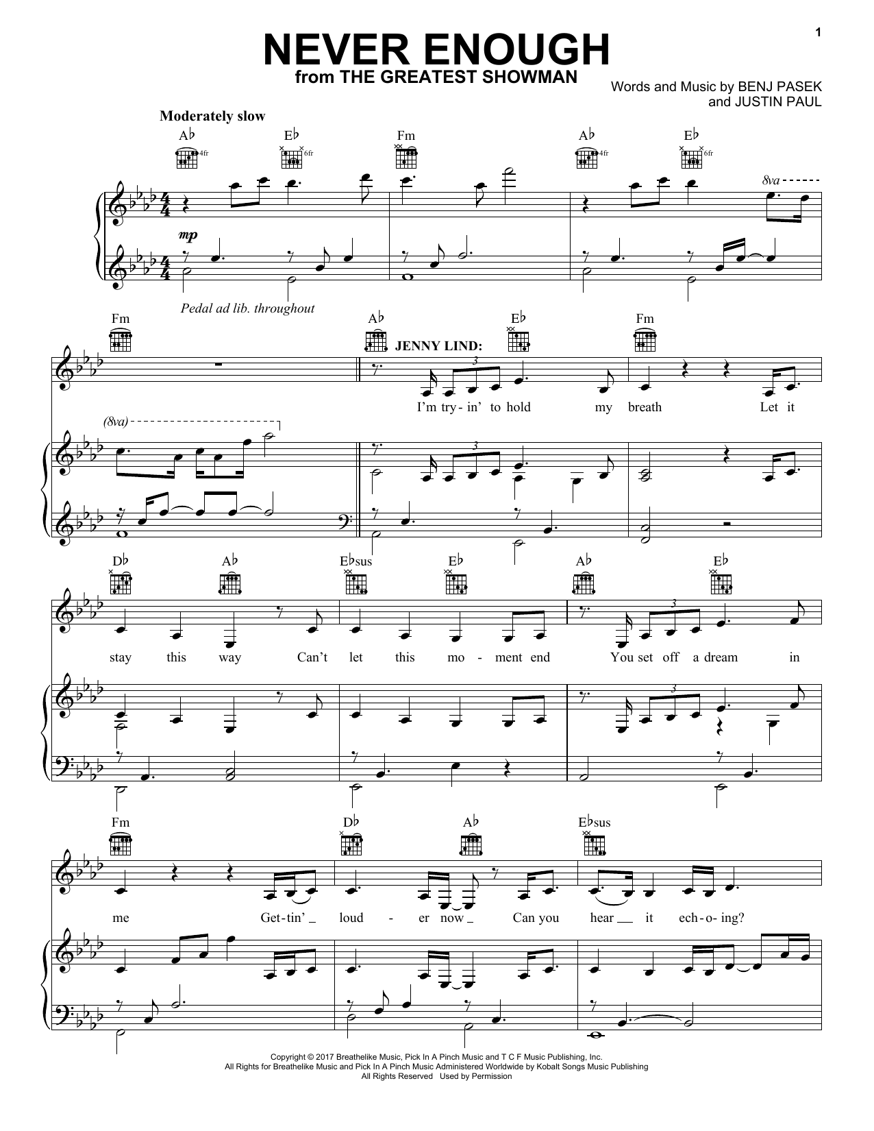 Pasek & Paul Never Enough (from The Greatest Showman) Sheet Music Notes & Chords for Piano, Vocal & Guitar (Right-Hand Melody) - Download or Print PDF