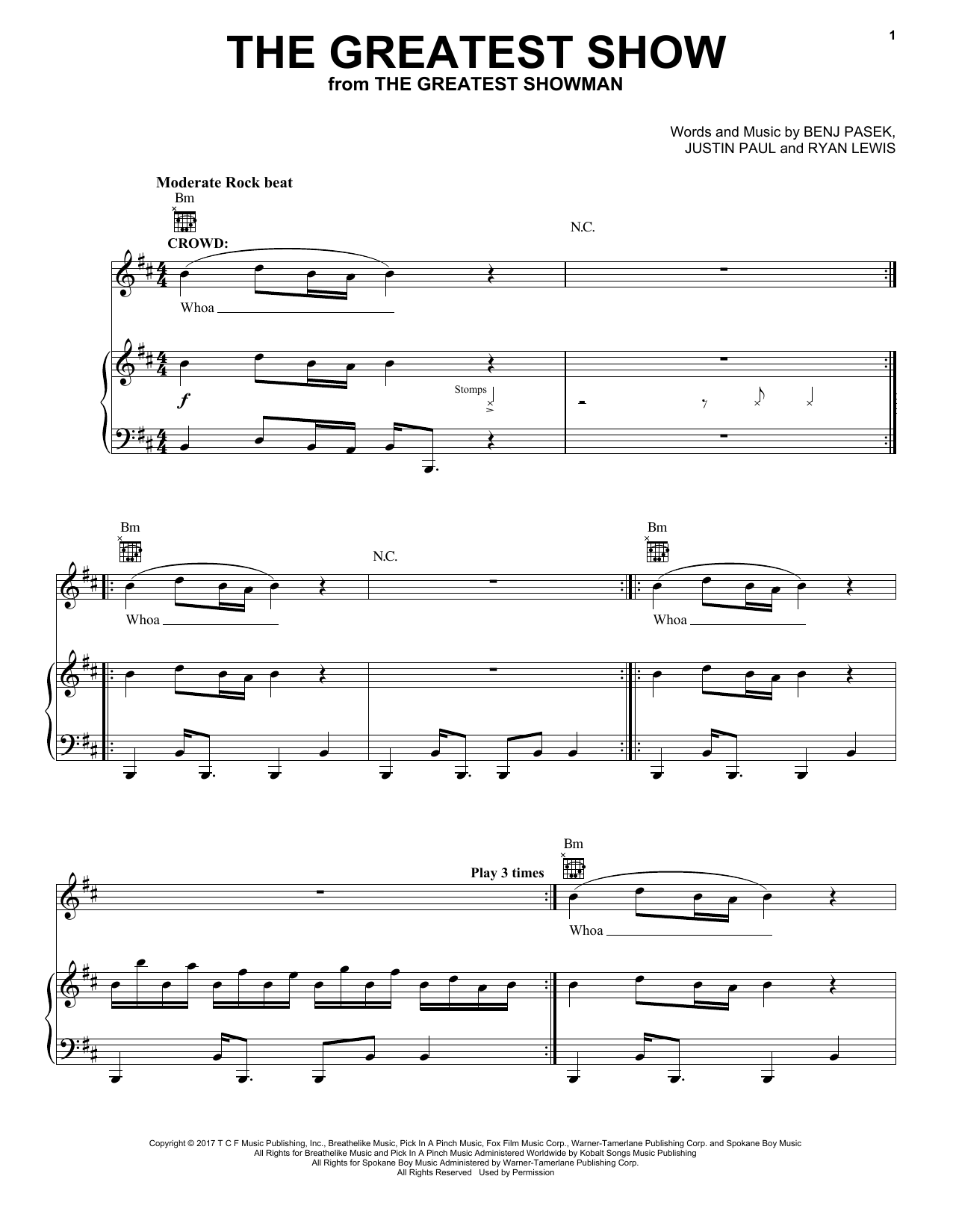 Pasek & Paul The Greatest Show (from The Greatest Showman) Sheet Music Notes & Chords for Piano & Vocal - Download or Print PDF