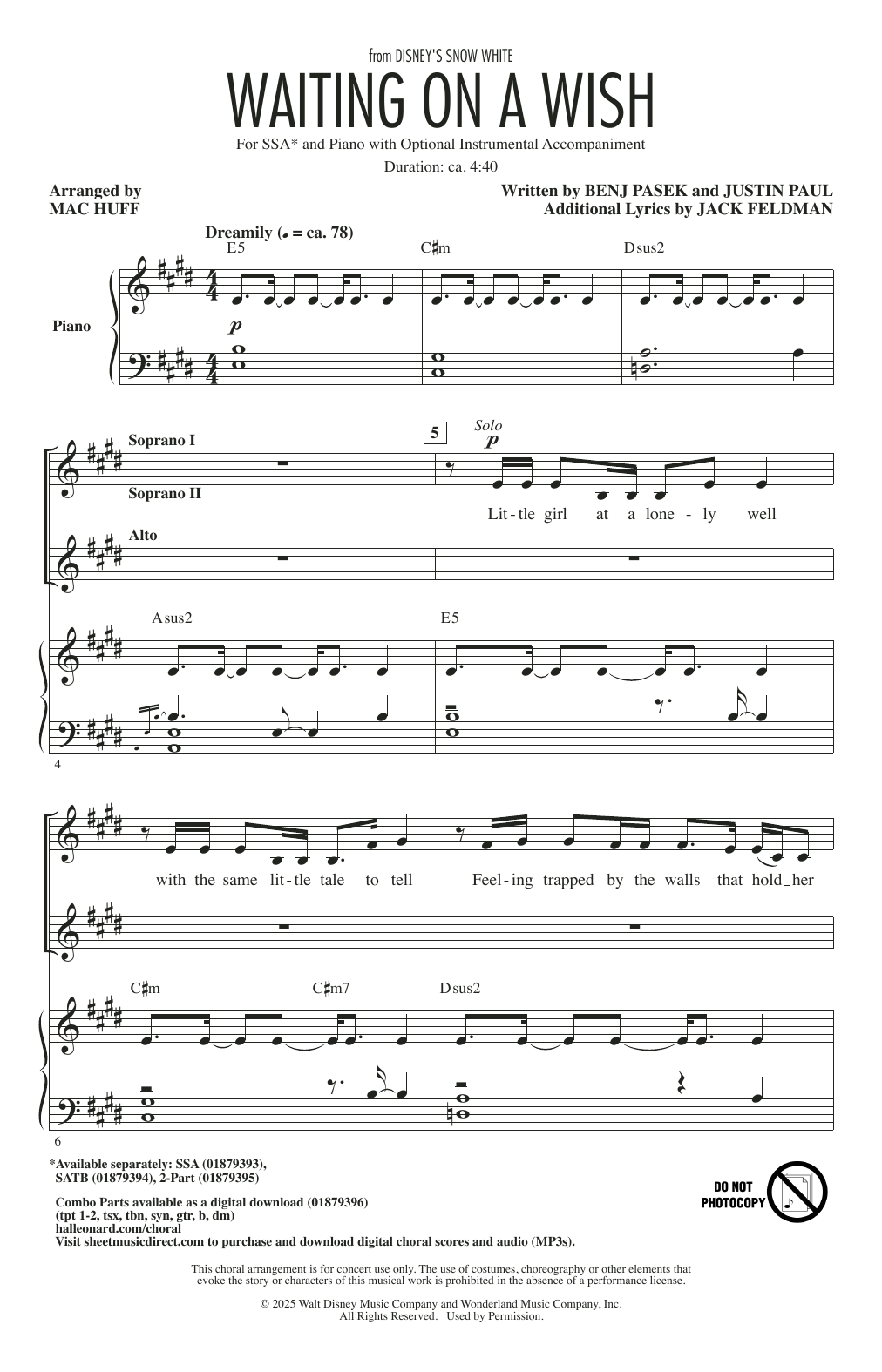 Pasek & Paul Waiting On A Wish (from Snow White) (arr. Mac Huff) Sheet Music Notes & Chords for SSA Choir - Download or Print PDF