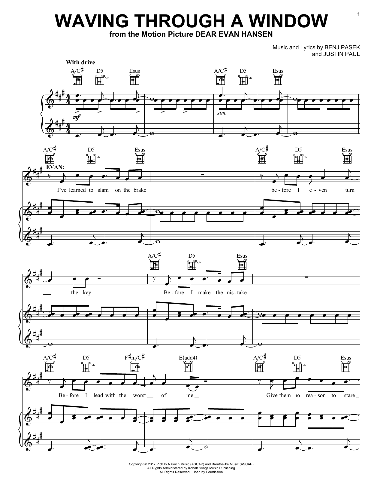 Pasek & Paul Waving Through A Window (from Dear Evan Hansen) Sheet Music Notes & Chords for VPROPG - Download or Print PDF