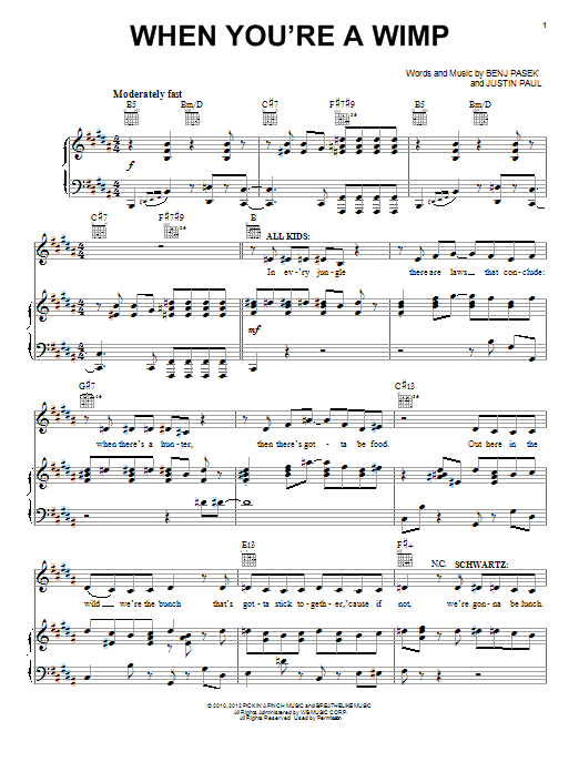 Pasek & Paul When You're A Wimp Sheet Music Notes & Chords for Piano, Vocal & Guitar (Right-Hand Melody) - Download or Print PDF