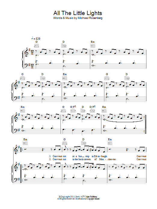 Passenger All The Little Lights Sheet Music Notes & Chords for Piano, Vocal & Guitar (Right-Hand Melody) - Download or Print PDF