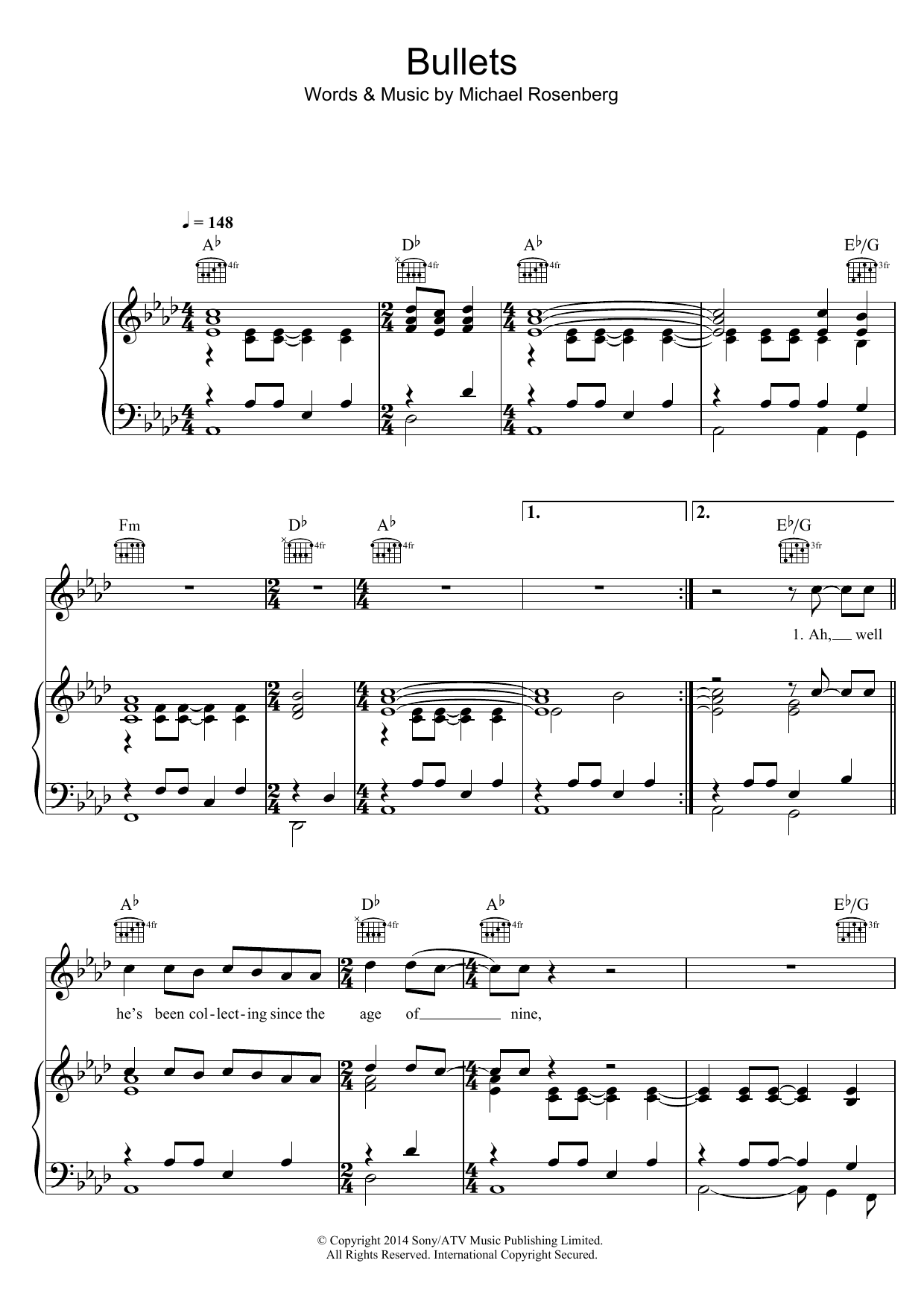 Passenger Bullets Sheet Music Notes & Chords for Piano, Vocal & Guitar (Right-Hand Melody) - Download or Print PDF