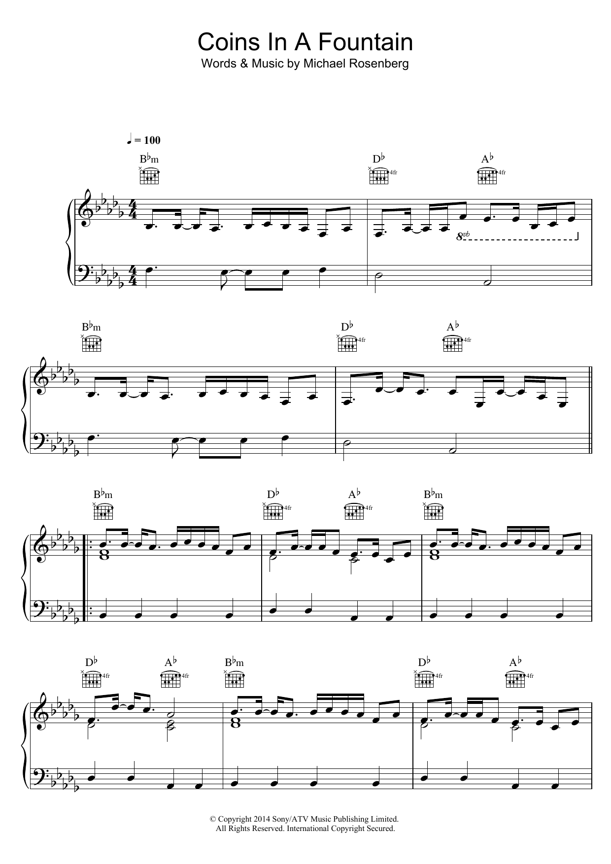 Passenger Coins In A Fountain Sheet Music Notes & Chords for Piano, Vocal & Guitar (Right-Hand Melody) - Download or Print PDF