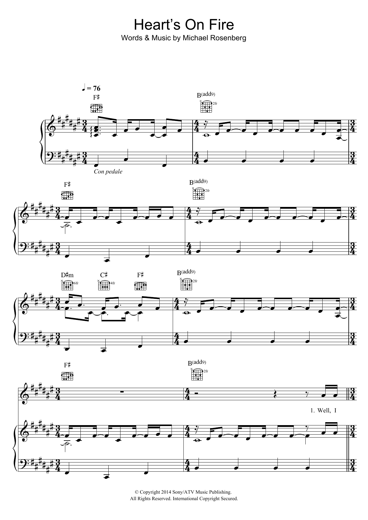 Passenger Heart's On Fire Sheet Music Notes & Chords for 5-Finger Piano - Download or Print PDF