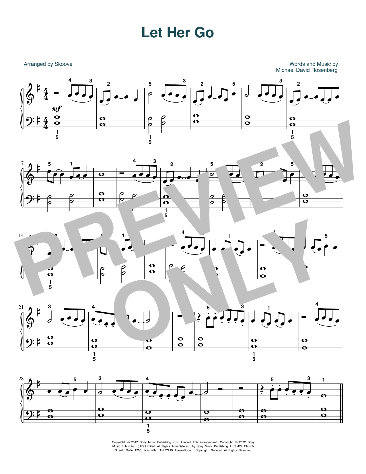 Passenger Let Her Go (arr. Skoove) Sheet Music Notes & Chords for Easy Piano - Download or Print PDF