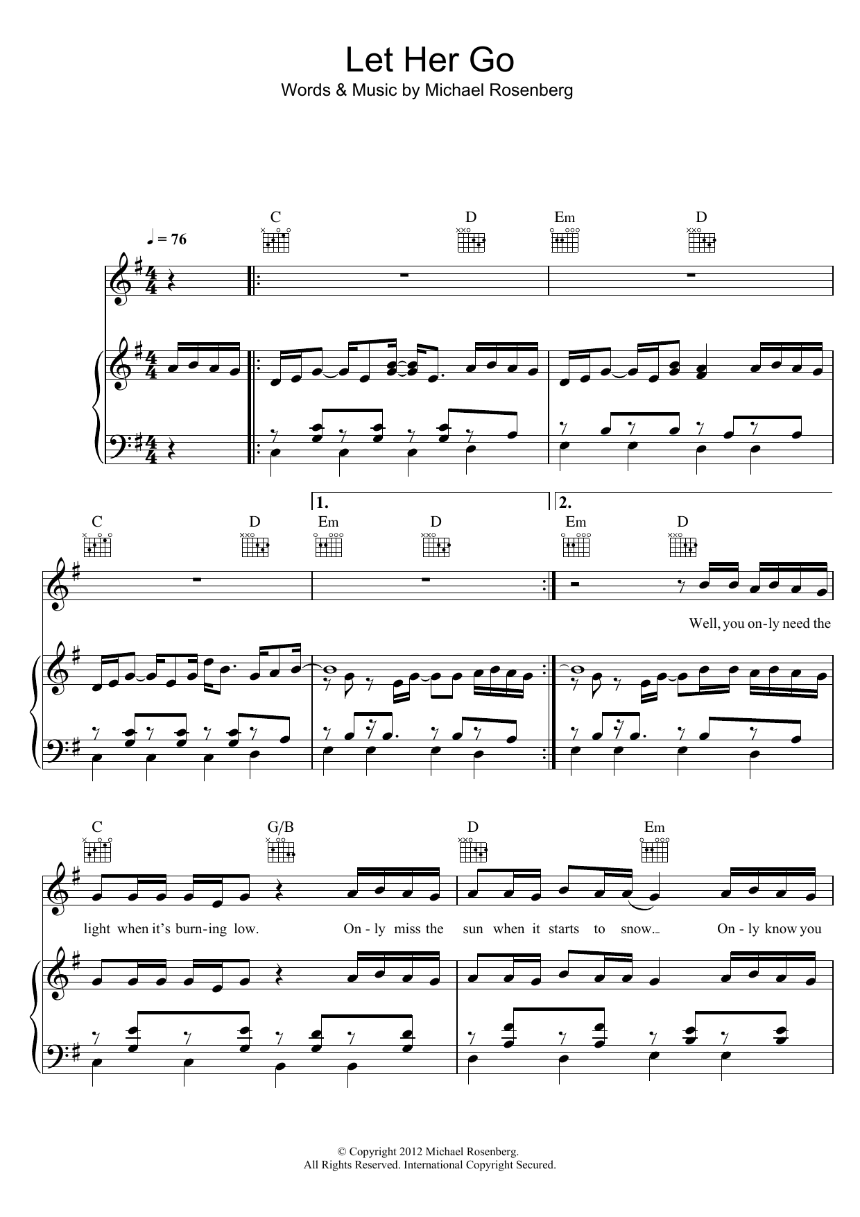 Passenger Let Her Go Sheet Music Notes & Chords for Clarinet - Download or Print PDF