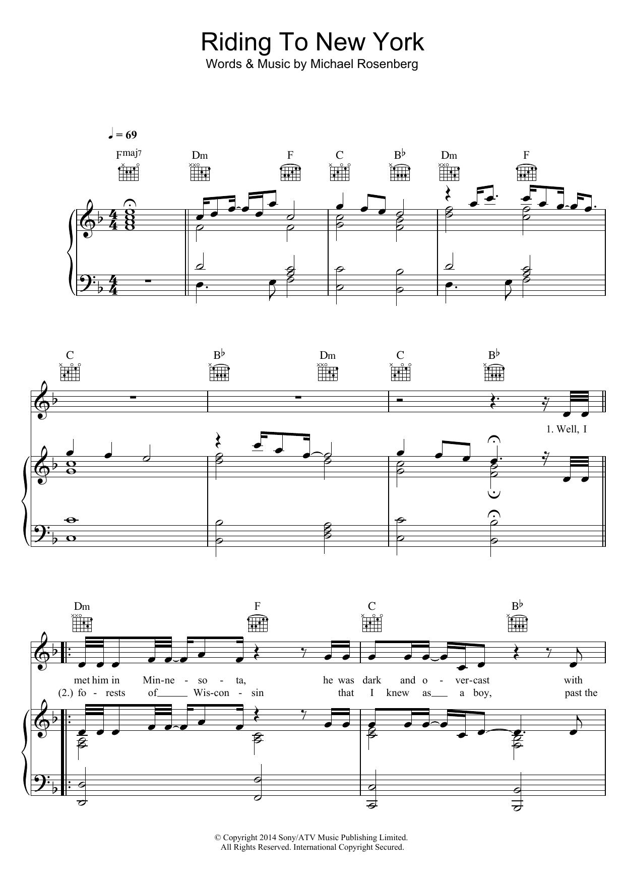 Passenger Riding To New York Sheet Music Notes & Chords for Piano, Vocal & Guitar (Right-Hand Melody) - Download or Print PDF