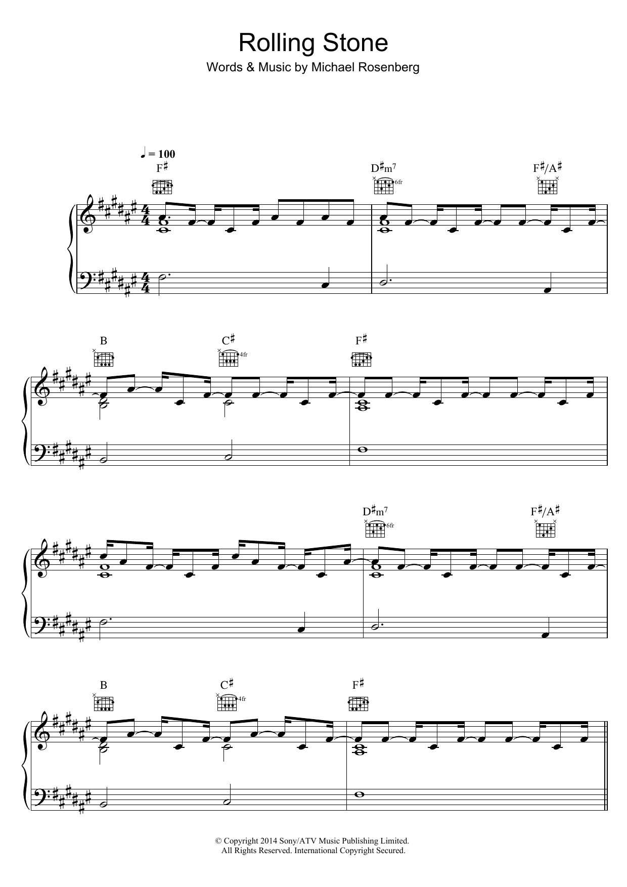Passenger Rolling Stone Sheet Music Notes & Chords for Piano, Vocal & Guitar (Right-Hand Melody) - Download or Print PDF
