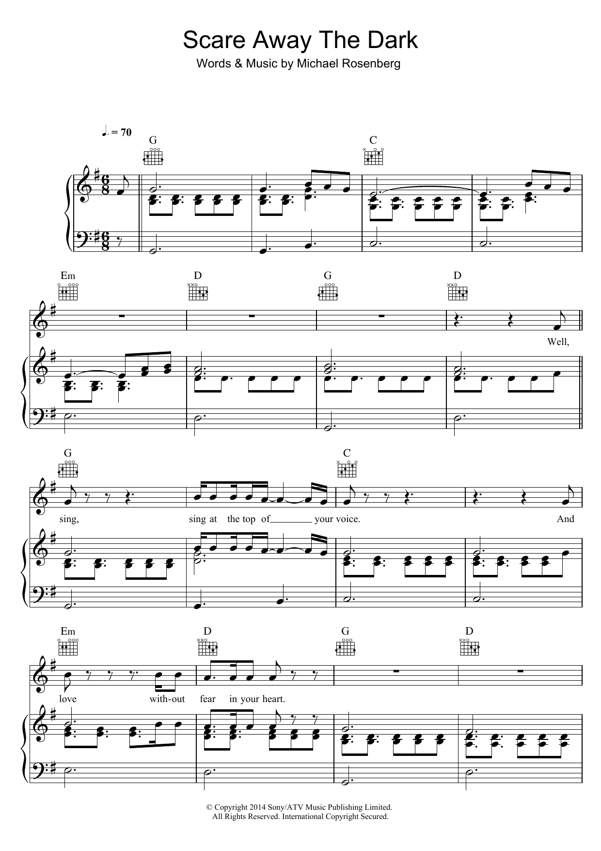 Passenger Scare Away The Dark Sheet Music Notes & Chords for Piano, Vocal & Guitar (Right-Hand Melody) - Download or Print PDF