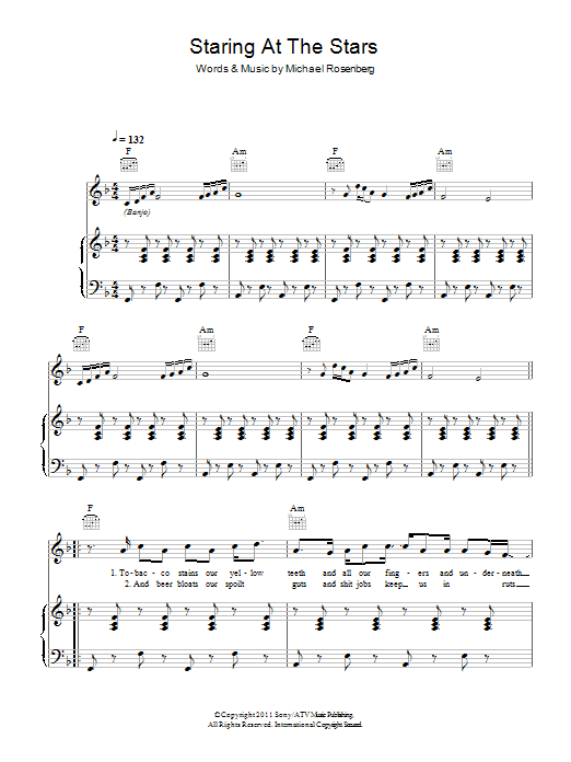 Passenger Staring At The Stars Sheet Music Notes & Chords for Piano, Vocal & Guitar (Right-Hand Melody) - Download or Print PDF