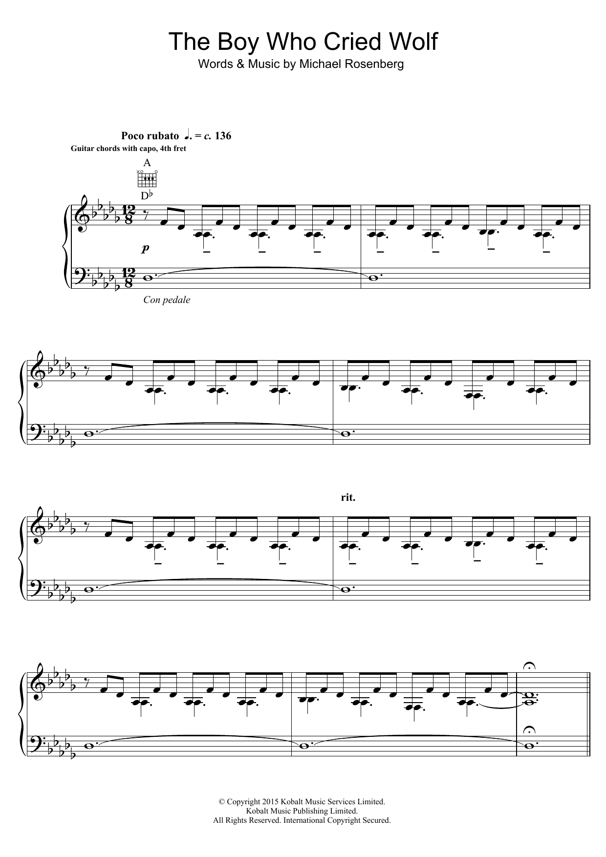 Passenger The Boy Who Cried Wolf Sheet Music Notes & Chords for Piano, Vocal & Guitar (Right-Hand Melody) - Download or Print PDF