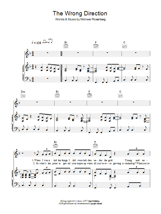 Passenger The Wrong Direction Sheet Music Notes & Chords for Piano, Vocal & Guitar (Right-Hand Melody) - Download or Print PDF