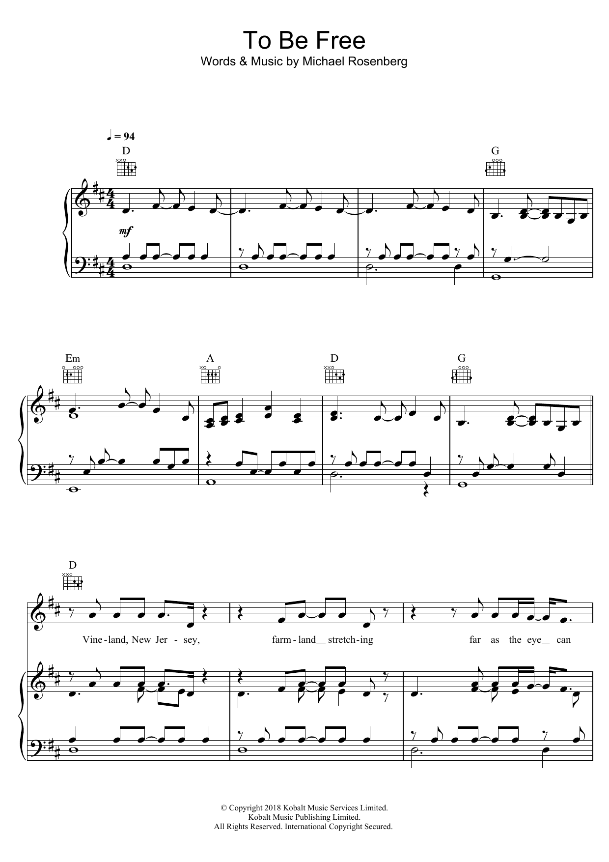 Passenger To Be Free Sheet Music Notes & Chords for Piano, Vocal & Guitar (Right-Hand Melody) - Download or Print PDF