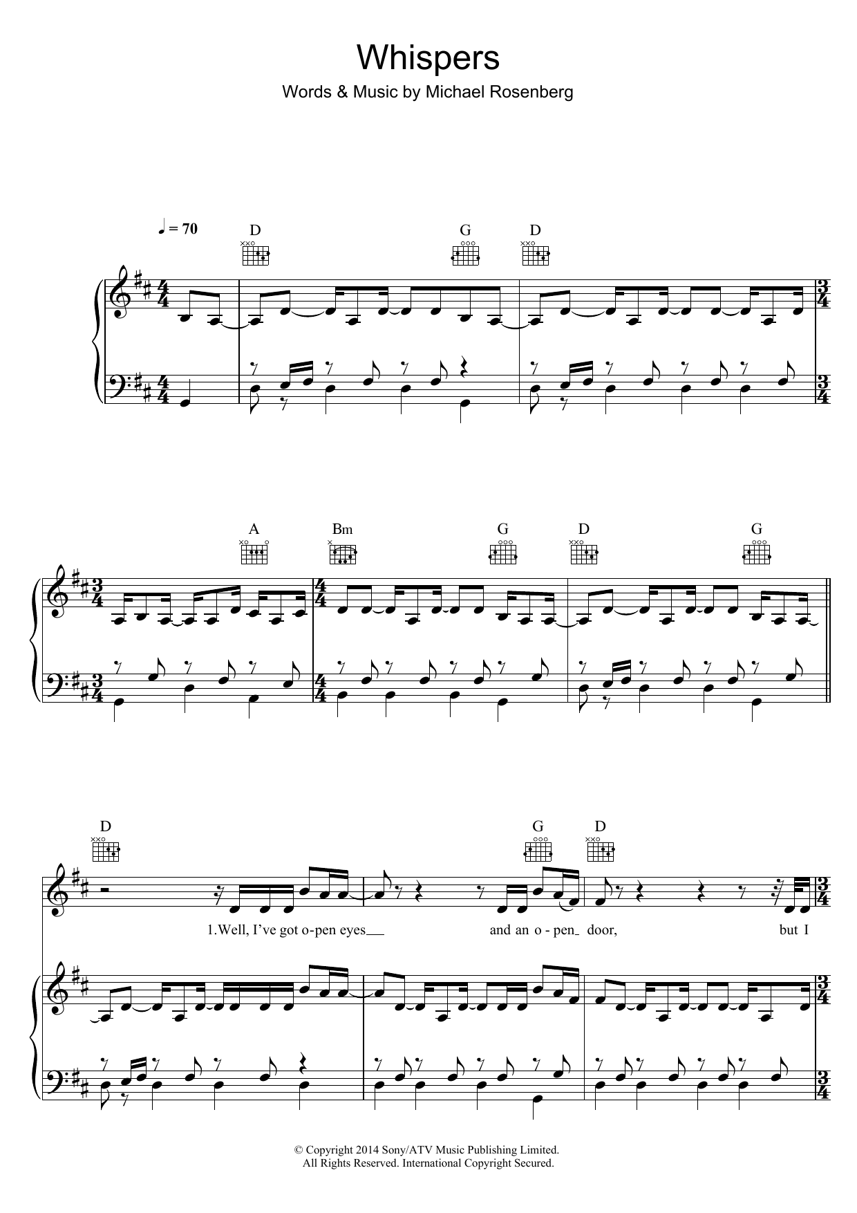 Passenger Whispers Sheet Music Notes & Chords for Piano, Vocal & Guitar (Right-Hand Melody) - Download or Print PDF