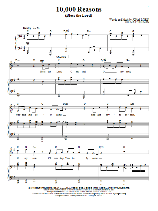 Passion 10,000 Reasons (Bless The Lord) Sheet Music Notes & Chords for Piano, Vocal & Guitar (Right-Hand Melody) - Download or Print PDF Passion 10,000 Reasons (Bless The Lord) Sheet Music Notes & Chords for Piano, Vocal & Guitar (Right-Hand Melody) - Download or Print PDF